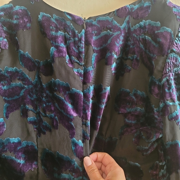 Adelyn Rae, Velvet Burnout Romper, Black/Blue/Purple, Size Medium - Picture 7 of 13